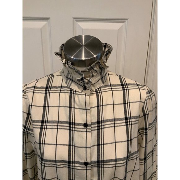 Lauren Ralph Lauren Petite Cream & Black Plaid Collared Button-Up Shirt, Size PL - Picture 2 of 6